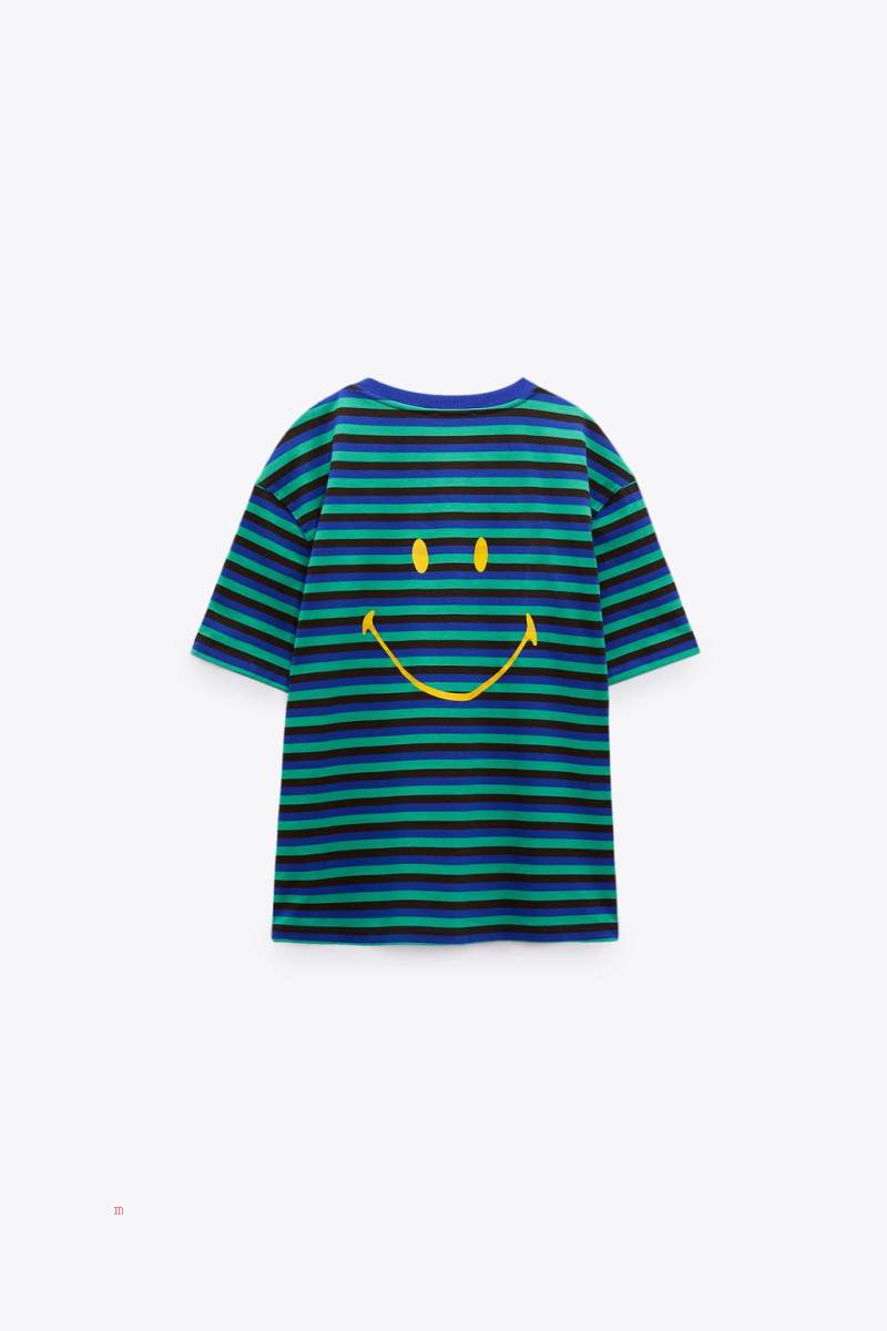 ZARA SMILEY ® T-shirt Dam Gröna | IWZMH-0256
