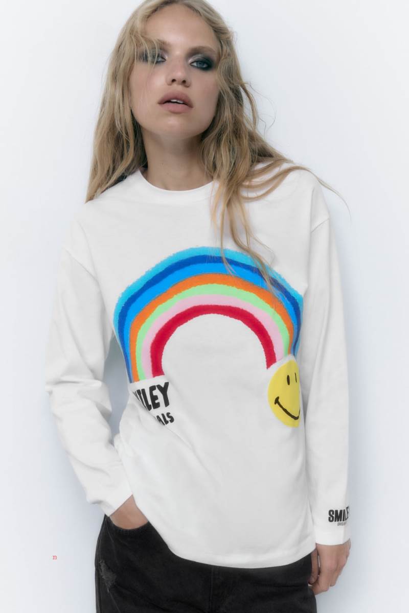 ZARA SMILEY ® T-shirt Dam Vita | SWRTO-5936