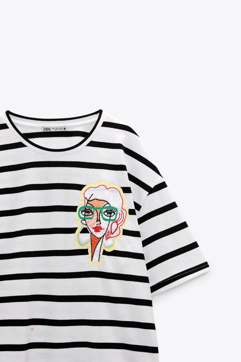 ZARA STRIPED WITH PATCH T-shirt Dam Stripes | ZTFIG-0956
